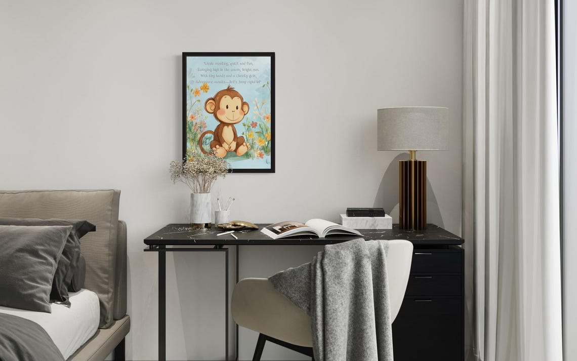 Cheerful Baby Monkey with Its Cheeky Poem Nursery Wall Poster - Image 3