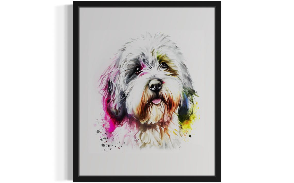 Lowchen White Dog Playful Tongue Out Watercolor Portrait Poster