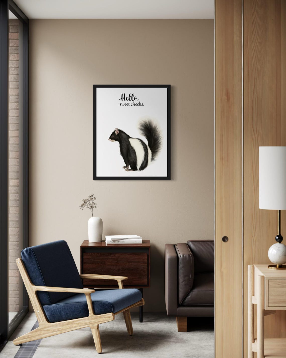 Striped Skunk Tail Up Hello Sweet Cheeks Funny Bathroom Poster - Image 2