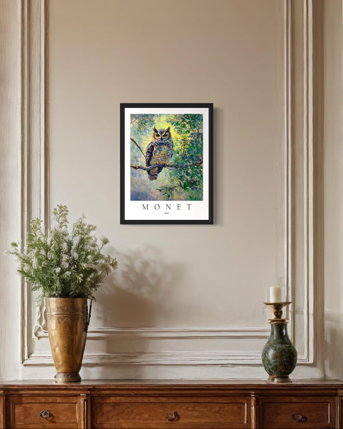 Great Horned Owl Resting on a Branch Monet Style Wildlife Poster - Image 2