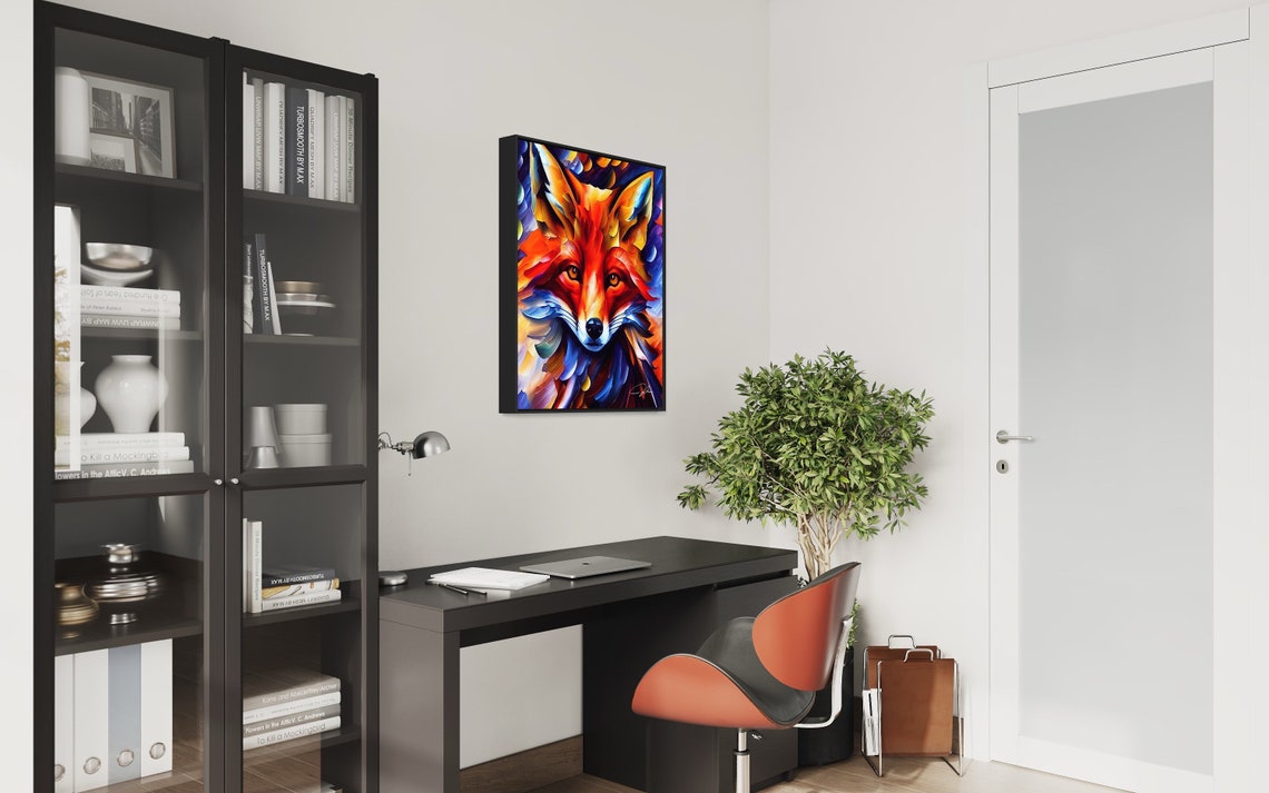 Fiery Red Fox Face Abstract Bold Oil Painting Wildlife Art Poster - Image 3