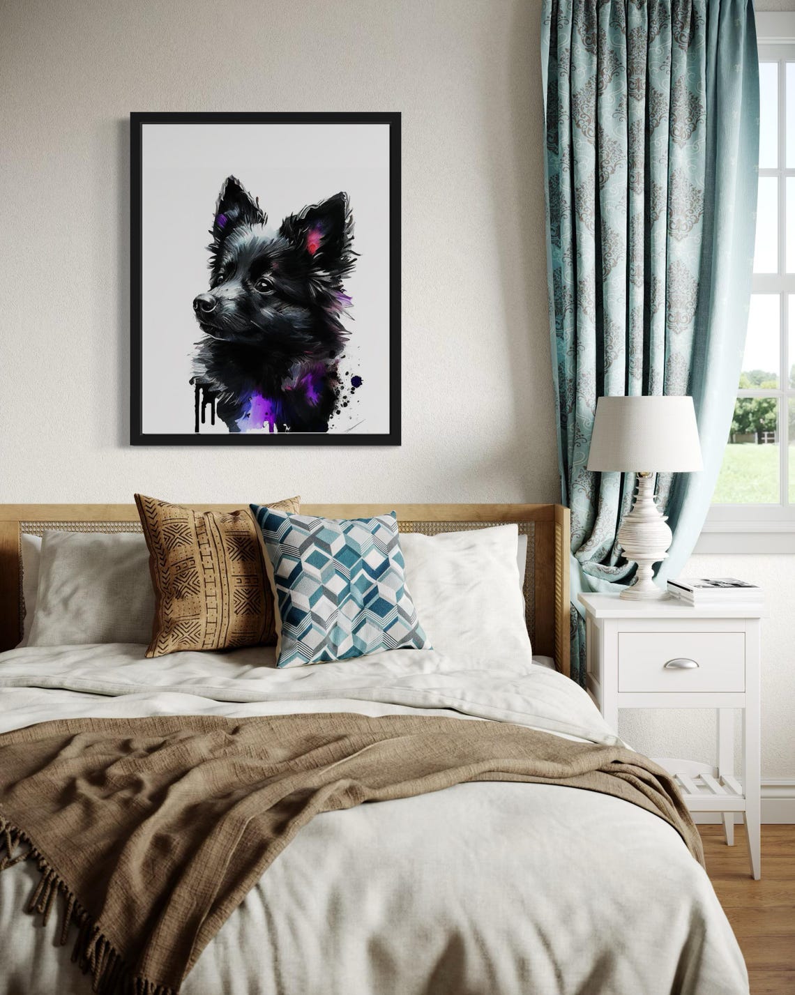 Schipperke Small Black Dog Watercolor Portrait Spitz Breed Poster - Image 3
