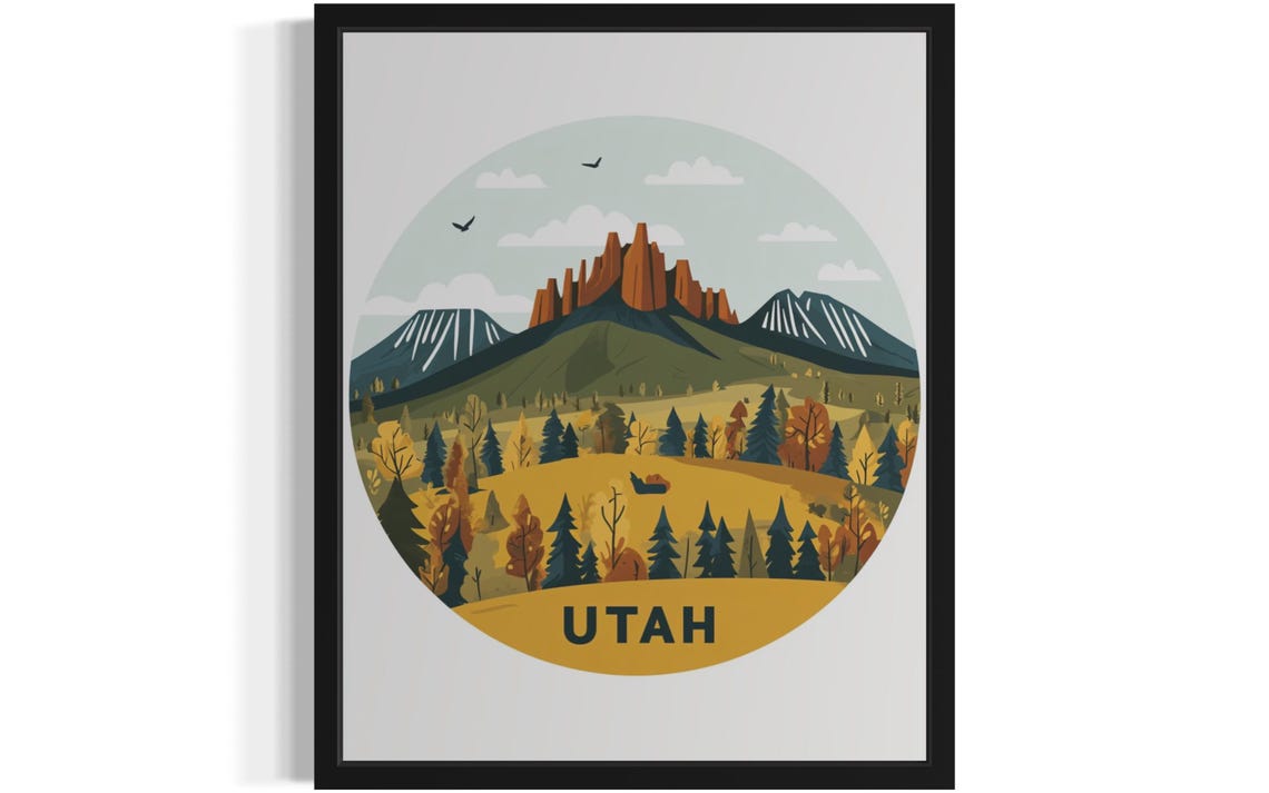 Utah Red Rock Desert Peaks Circular Travel Poster Home Decor Gift