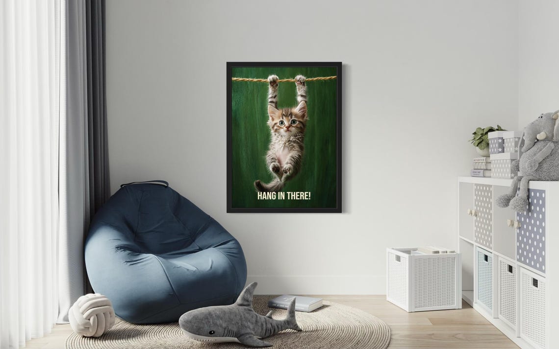 Hang In There Funny Kitten Clinging to a Rope Motivational Poster - Image 3