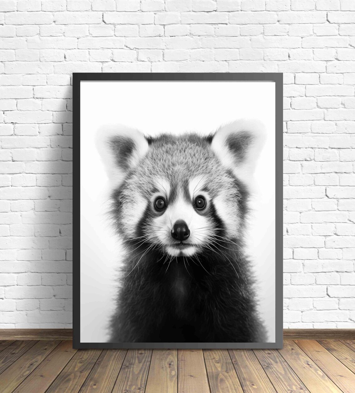 Red Panda Baby Black and White Cute Cub Face Portrait Poster - Image 2
