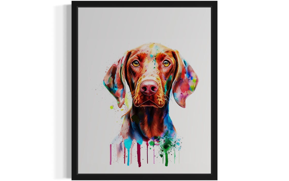 Vizsla Watercolor Portrait Rainbow Splash Dog Lover Art Poster