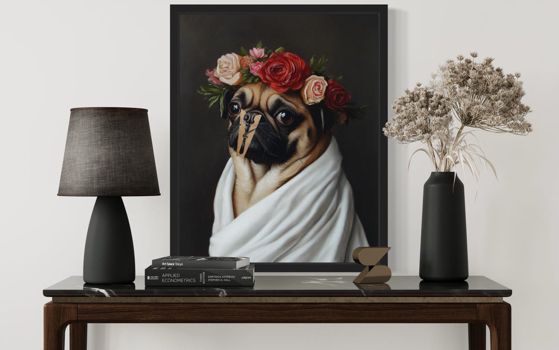 Pug Flower Crown Clothespin Funny Restroom Art Bathroom Poster - Image 3