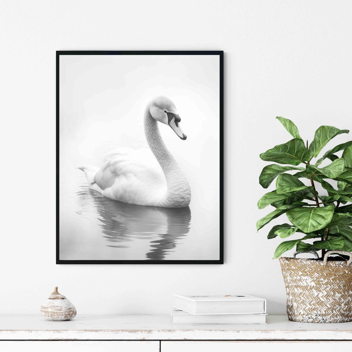 Mute Swan Black and White Elegant Water Reflection Portrait Poster - Image 4