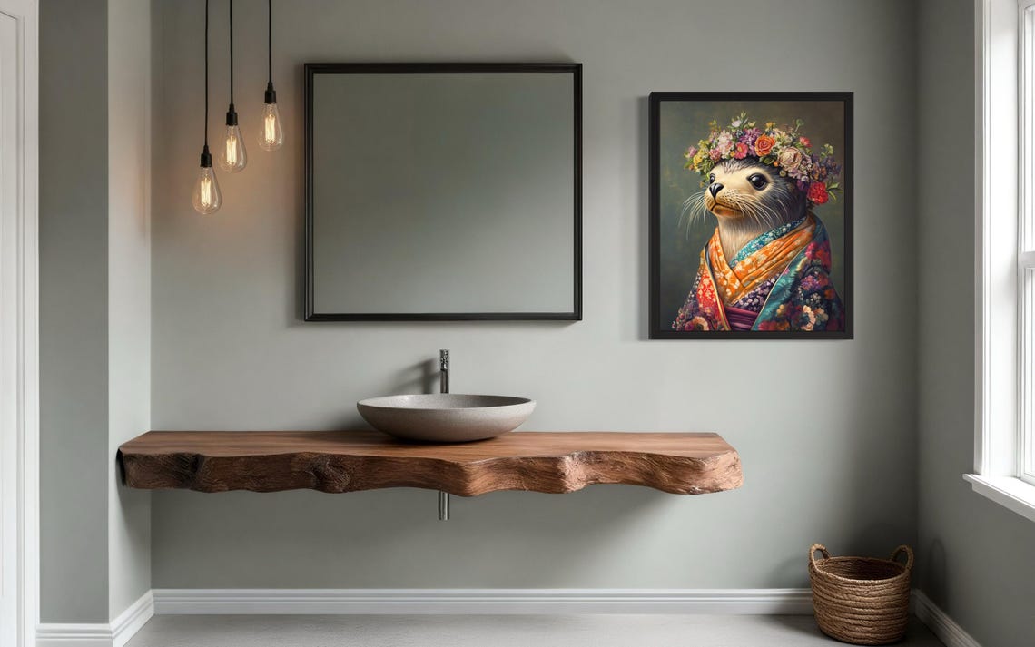 Seal Animal With Flower Art Print Wall Art Poster Original Paint Artwork Artwork Decor - Image 2