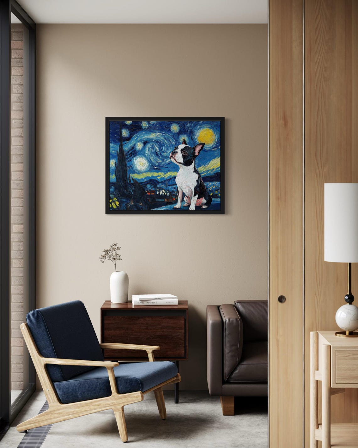 Boston Terrier Starry Night Van Gogh Style Puppy Portrait Poster - Image 4