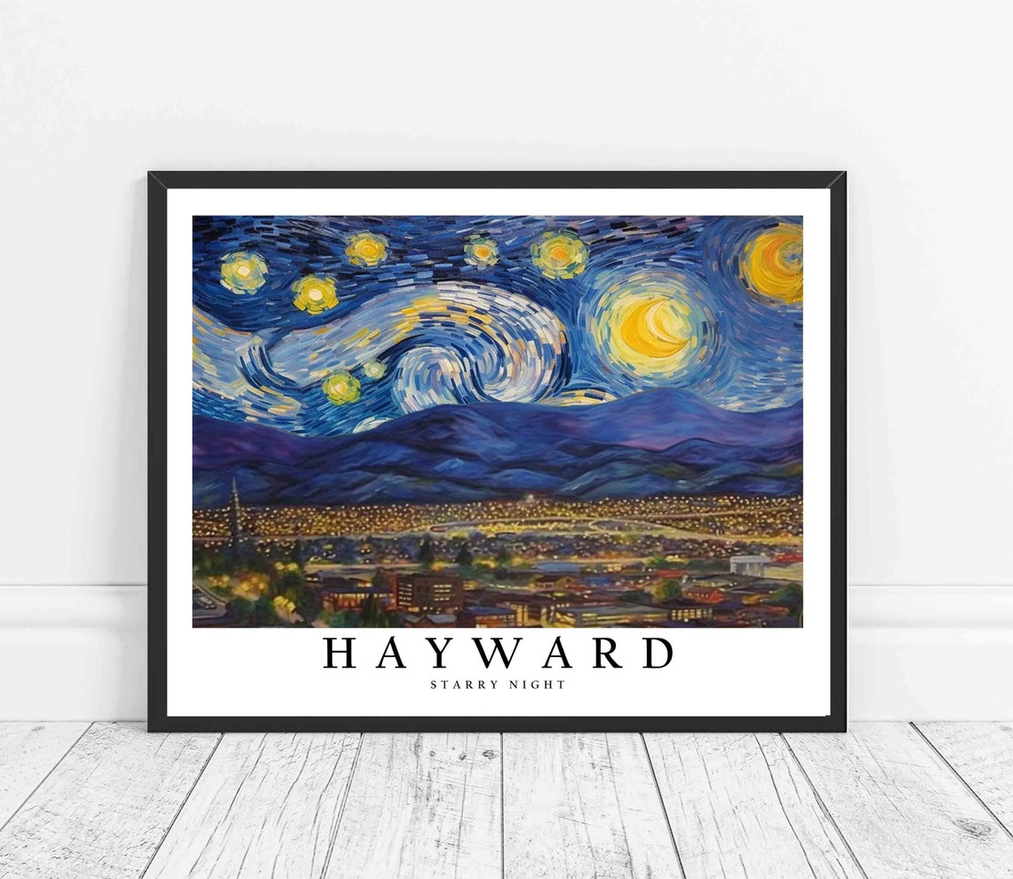 Hayward Starry Night City Lights Valley Rolling Hills Poster