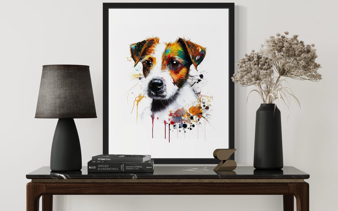 Russell Terrier Colorful Rainbow Watercolor Splash Portrait Poster - Image 3