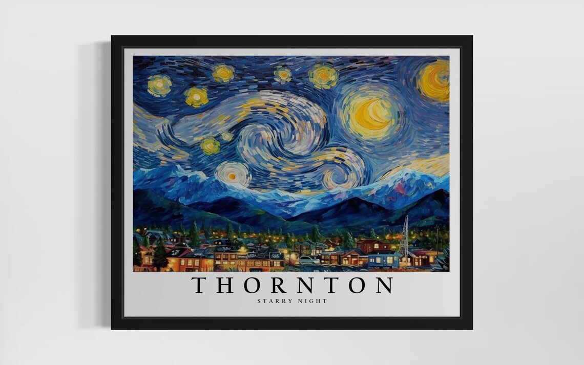 Thornton Colorado Starry Night Snowy Mountain Town Art Poster
