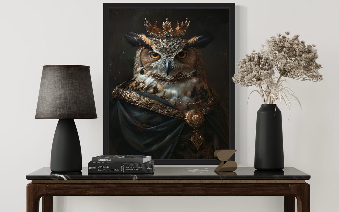 Owl King Vampire Crowned Golden Dark Gothic Portrait Travel Poster - Image 2