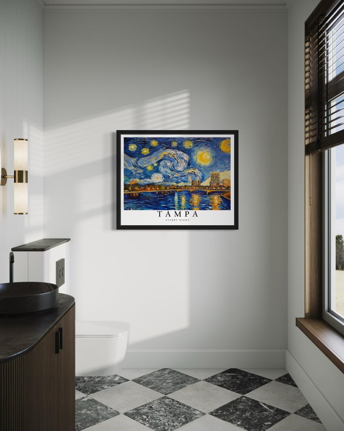 Tampa Florida Starry Night Bayfront Skyline Bridge Art Poster - Image 4