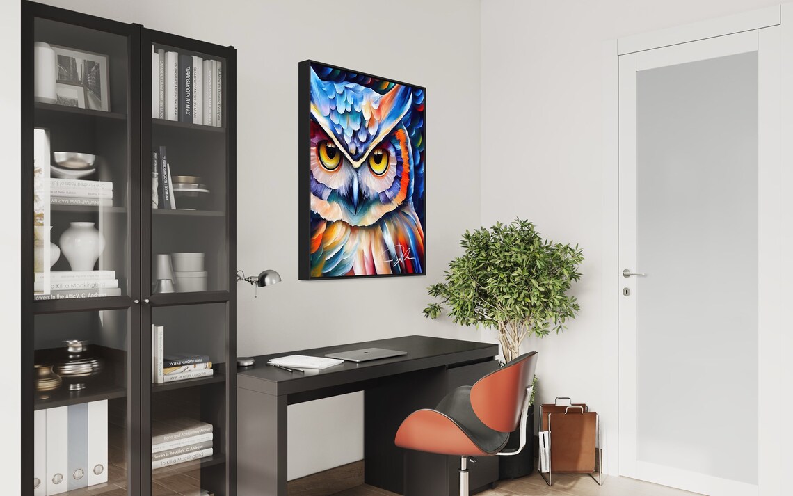 Colorful Owl Close-Up Portrait Vivid Modern Bird Wildlife Art Poster - Image 3