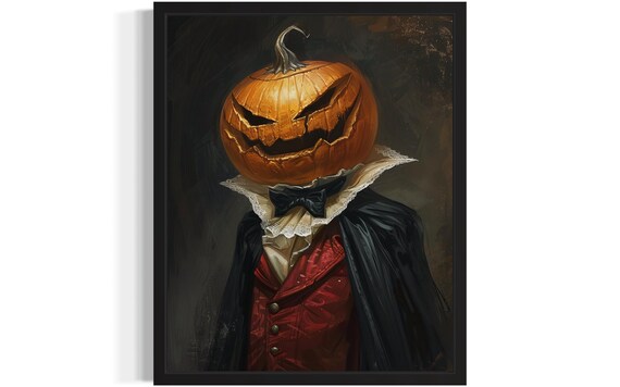 Jack O Lantern Pumpkin Headed Vampire In Cape Halloween Portrait Poster
