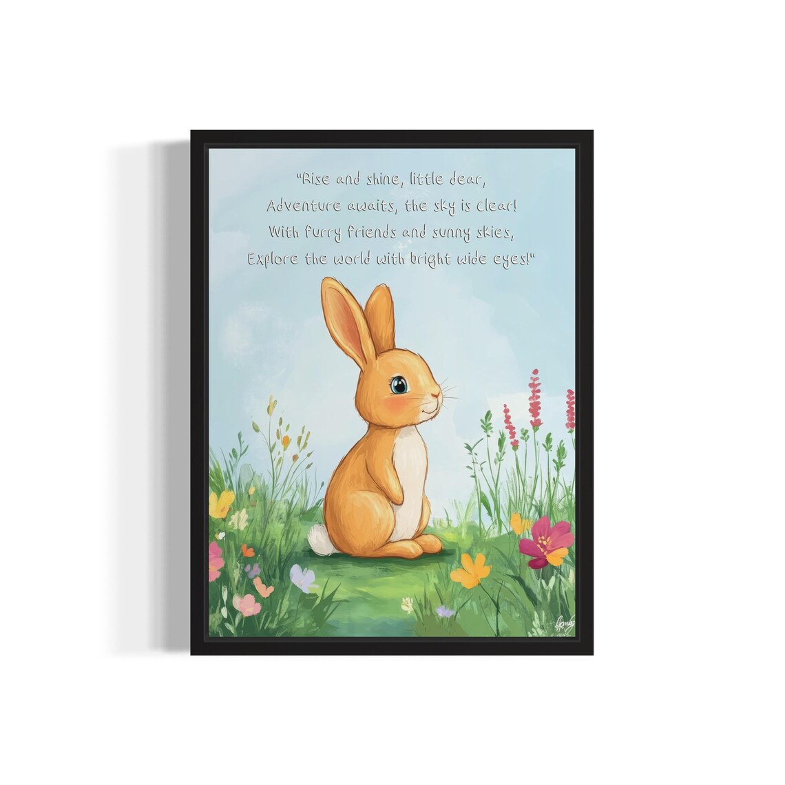 Cute Baby Bunny with Happy Adventure Poem Nursery Wall Poster
