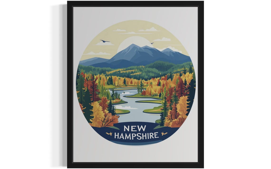 New Hampshire Autumn Foliage Over Mountain Lake Scene Poster