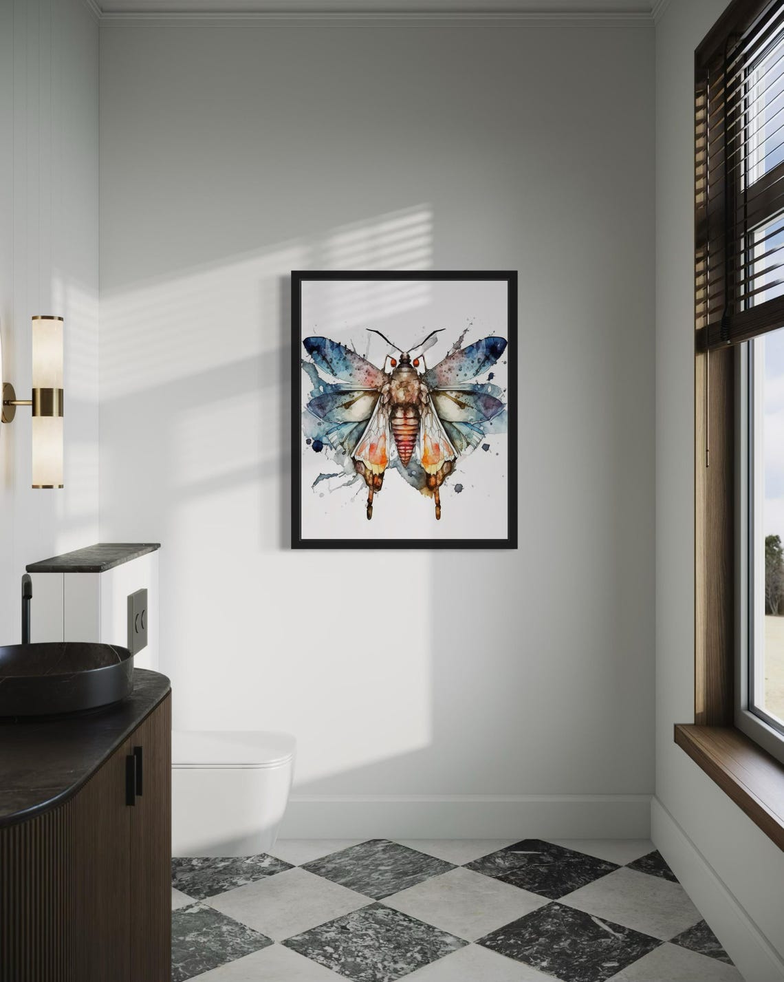 Colorful Watercolor Moth With Blue And Pink Wings Insect Art Poster - Image 3