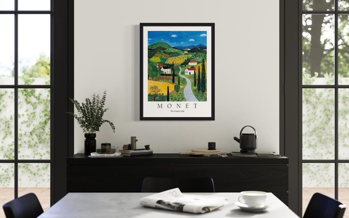 The Country Side Village Rolling Hills Naive Folk Art Style Poster - Image 2