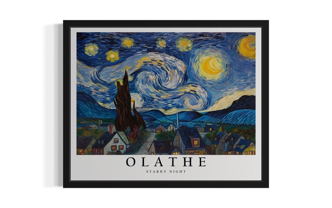 Olathe Kansas Starry Night Art Print Wall Art Poster Original Paint Artwork Artwork Decor