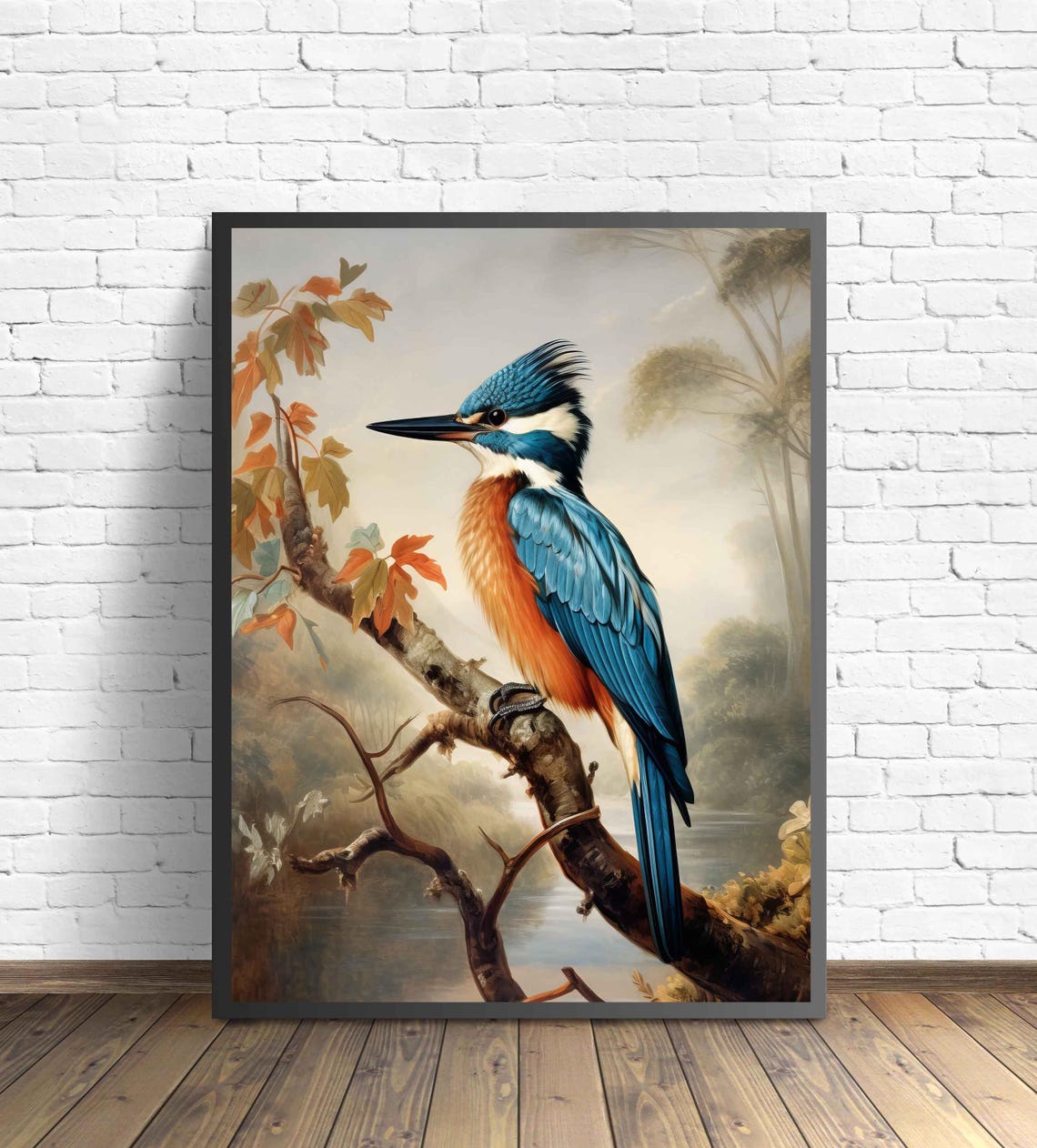 Kingfisher Over a Quiet River Vintage Bird Illustration Poster - Image 3