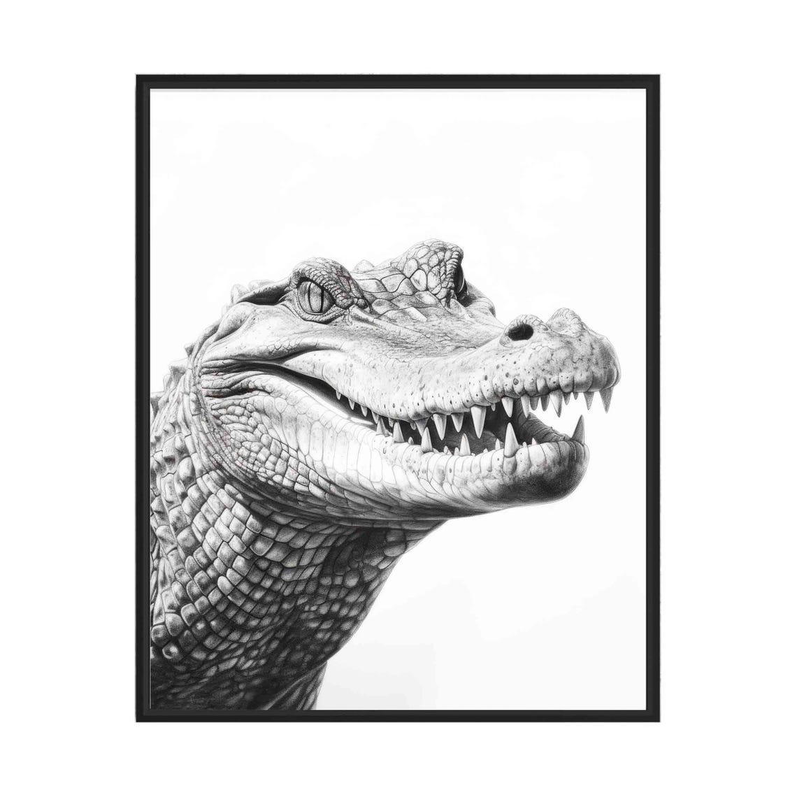 Crocodile Close Up Portrait in Black and White Sketch Poster