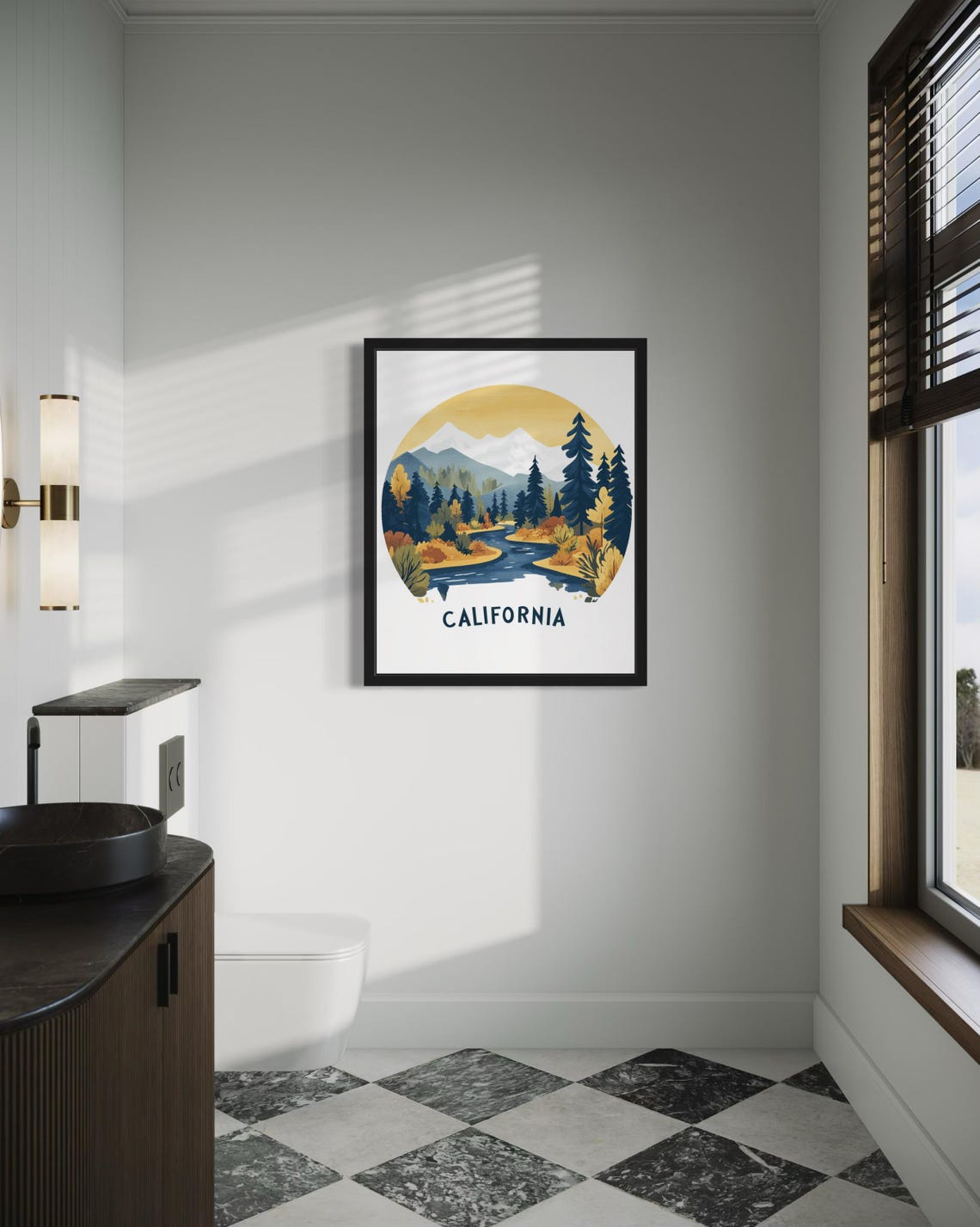 California Sierra Mountains River Autumn Forest Circle Poster - Image 4