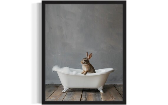 Bunny Rabbit Sitting in a Small White Bubble Bath Tub Photo Poster