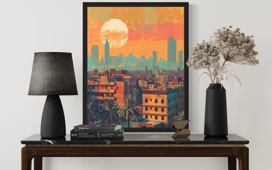 Cairo Egypt City Skyline at Sunset Vintage Travel Art Poster - Image 2