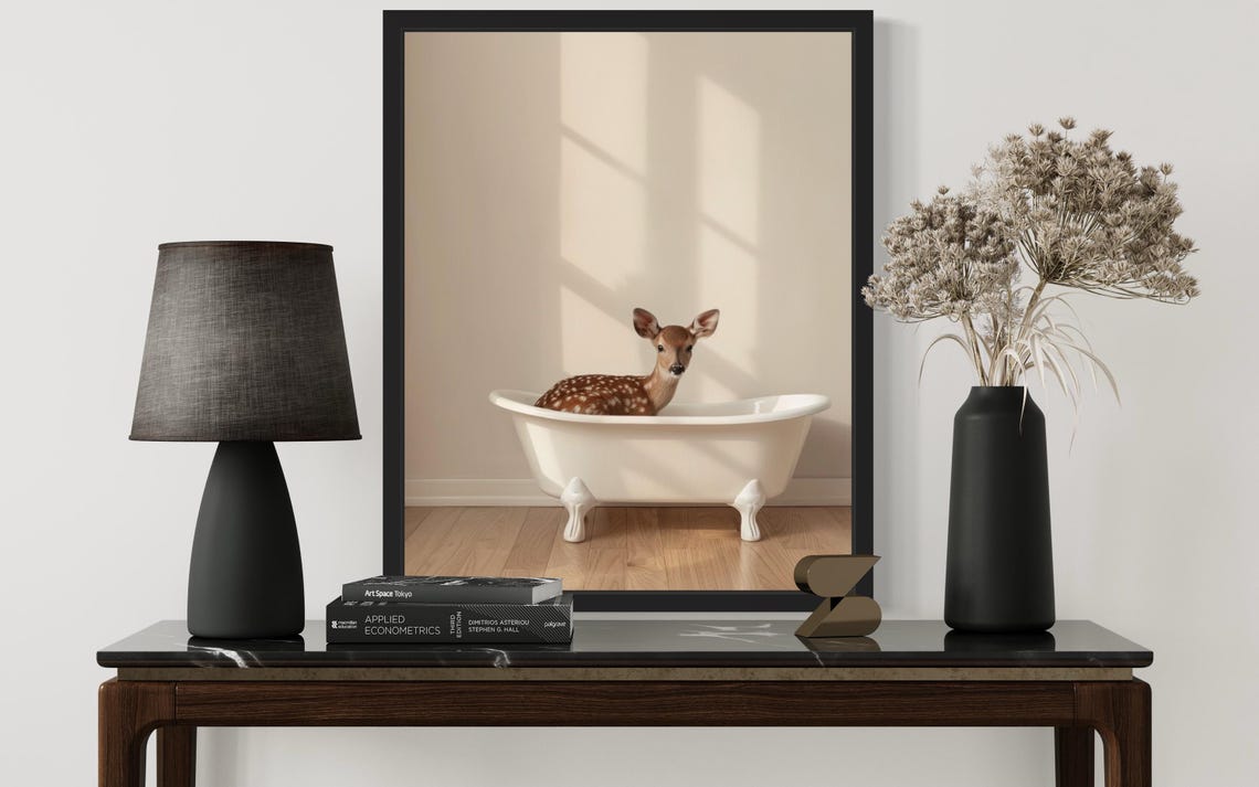 Delicate Spotted Fawn Resting In Sunlit Vintage Clawfoot Tub Poster - Image 2