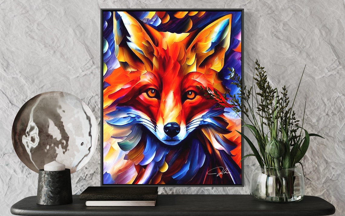 Fiery Red Fox Face Abstract Bold Oil Painting Wildlife Art Poster