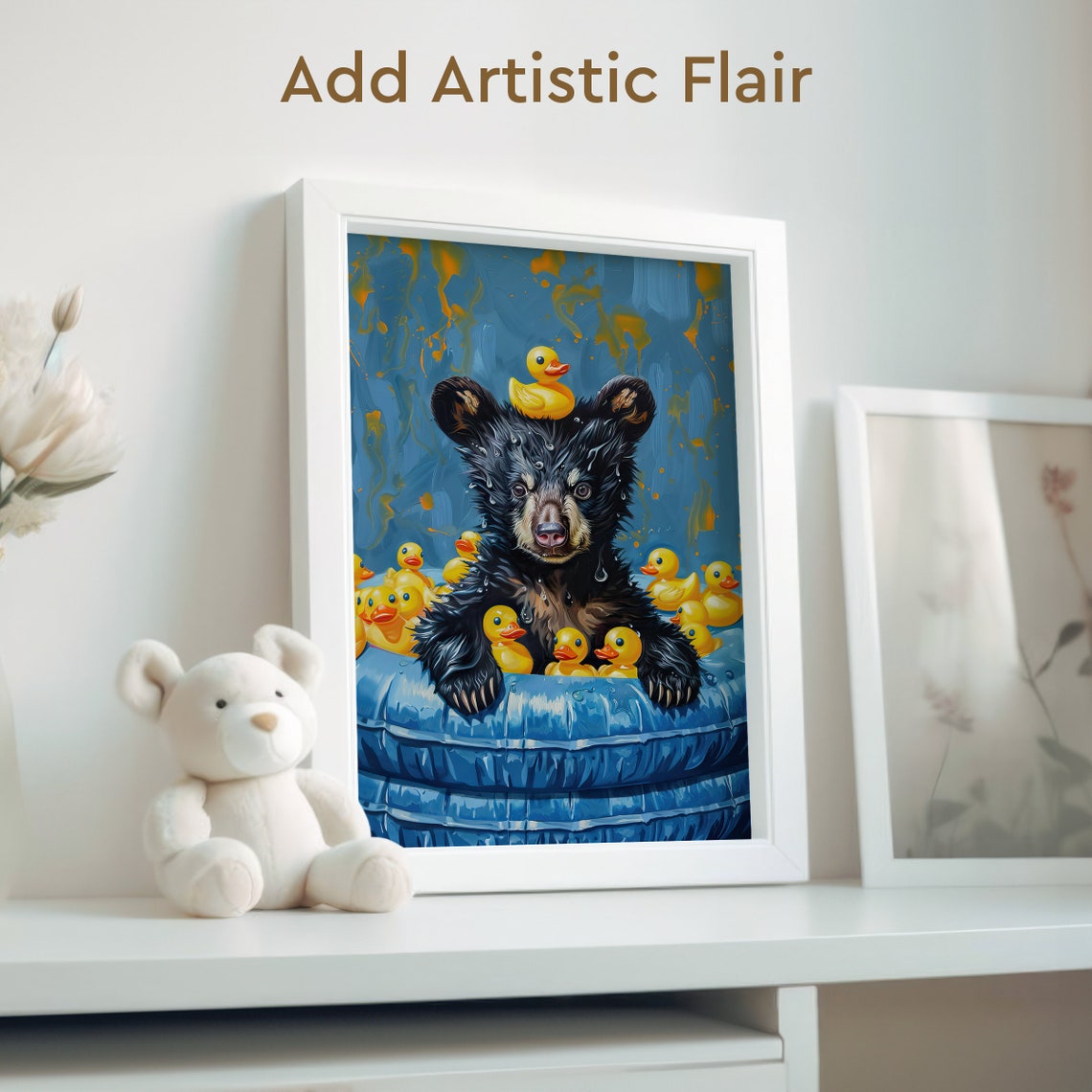 Bear Cub Splashing in a Pool Full of Yellow Rubber Ducks Poster - Image 2