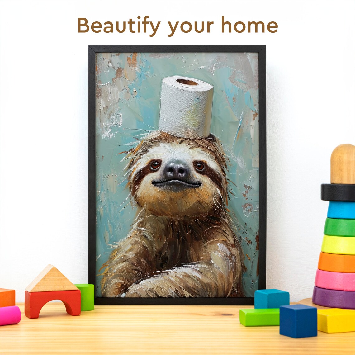 Bathroom Toilet Paper Sloth, Funny Animal Poster - Image 3