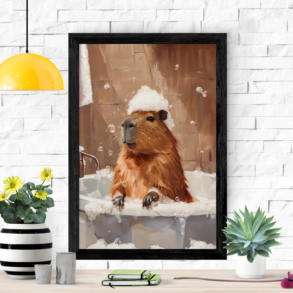 Capybara Bubble Bath Bathroom Wall Art, Cute Print