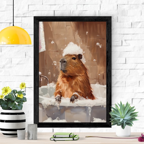 Capybara Bubble Bath Bathroom Wall Art, Cute Print