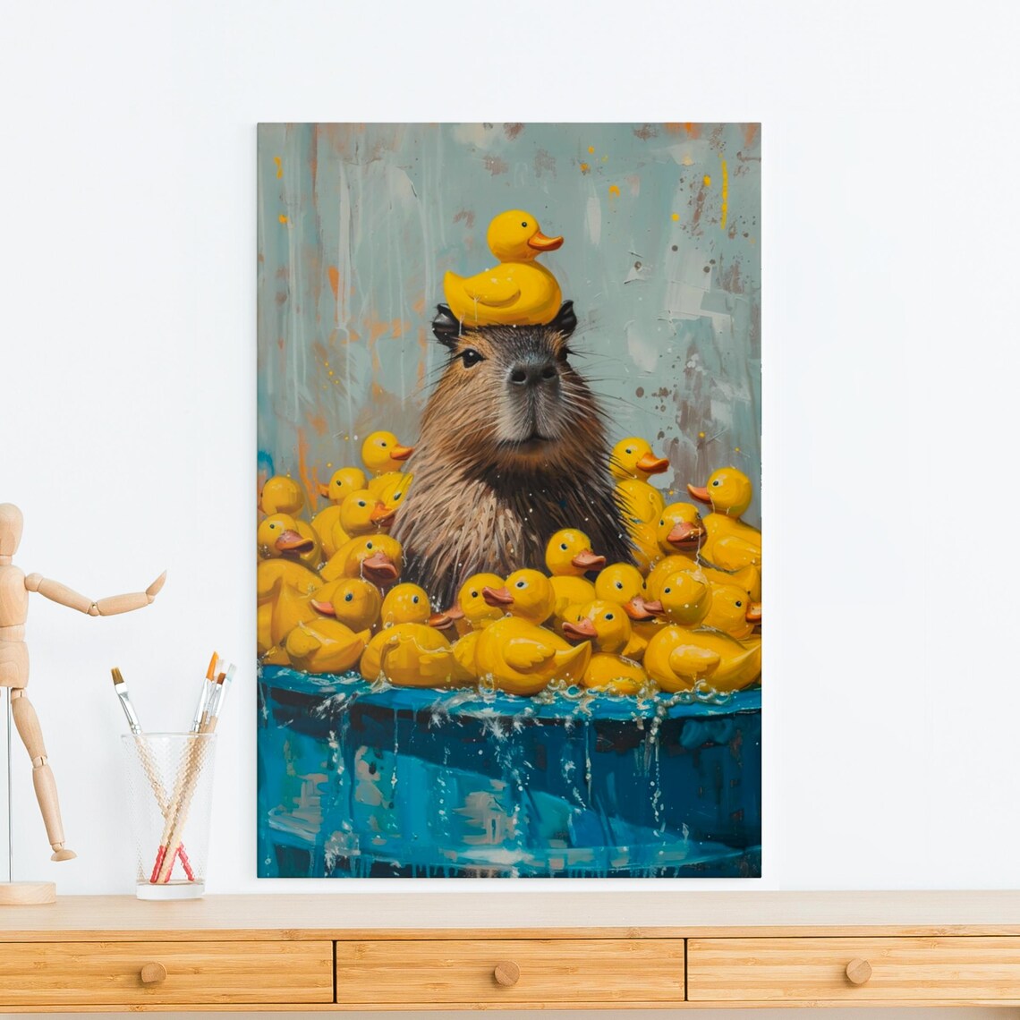 Rubber Duck Pool Capybara Bath Decor Art Print