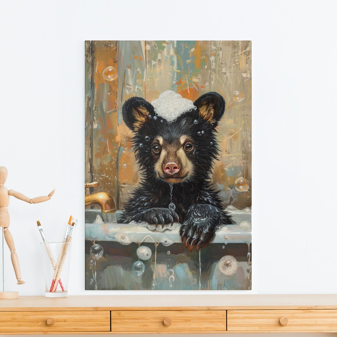Bathtub Bubble Bath Bear, Wildlife Nursery Portrait