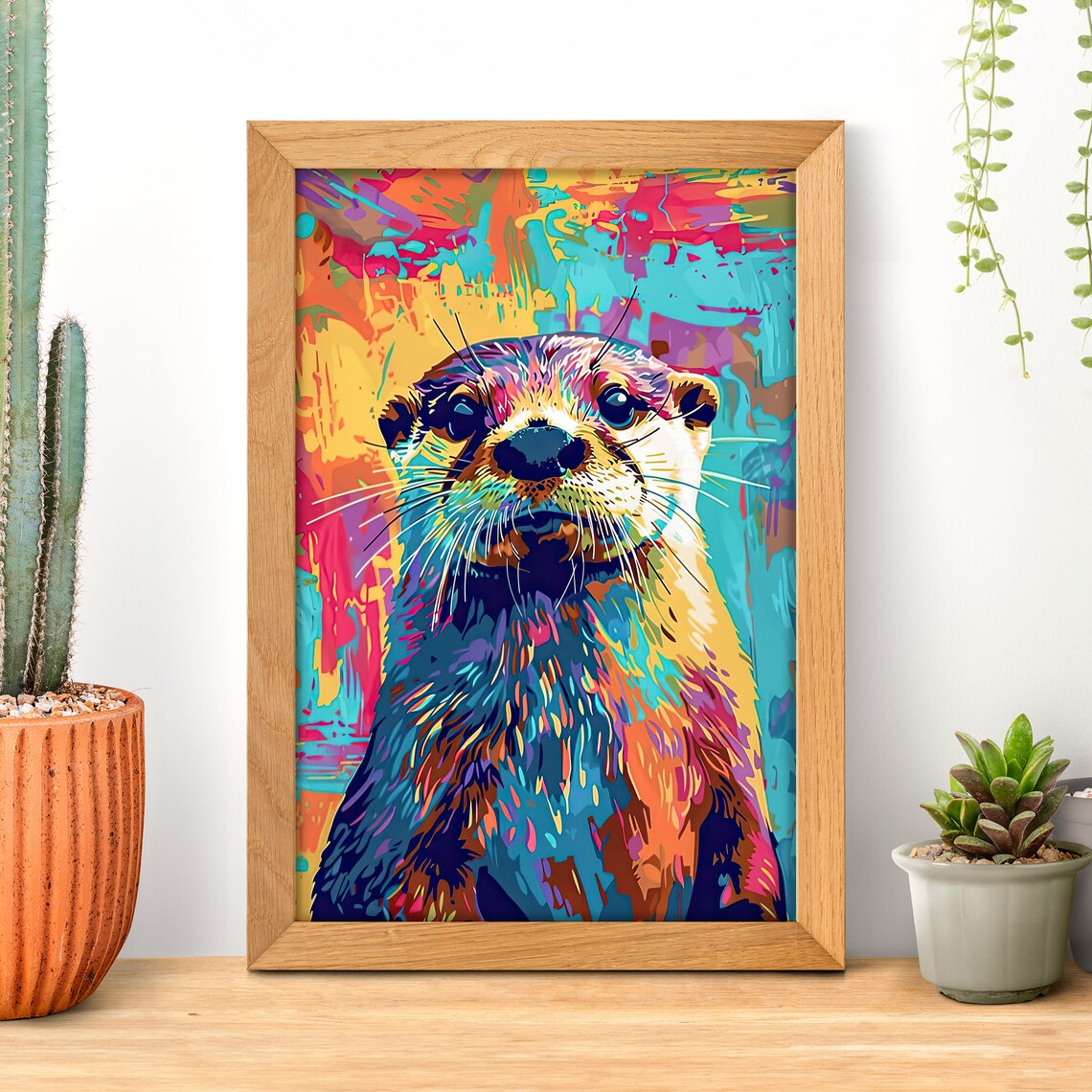 Pop Art Otter Portrait, Abstract Wildlife Art Print
