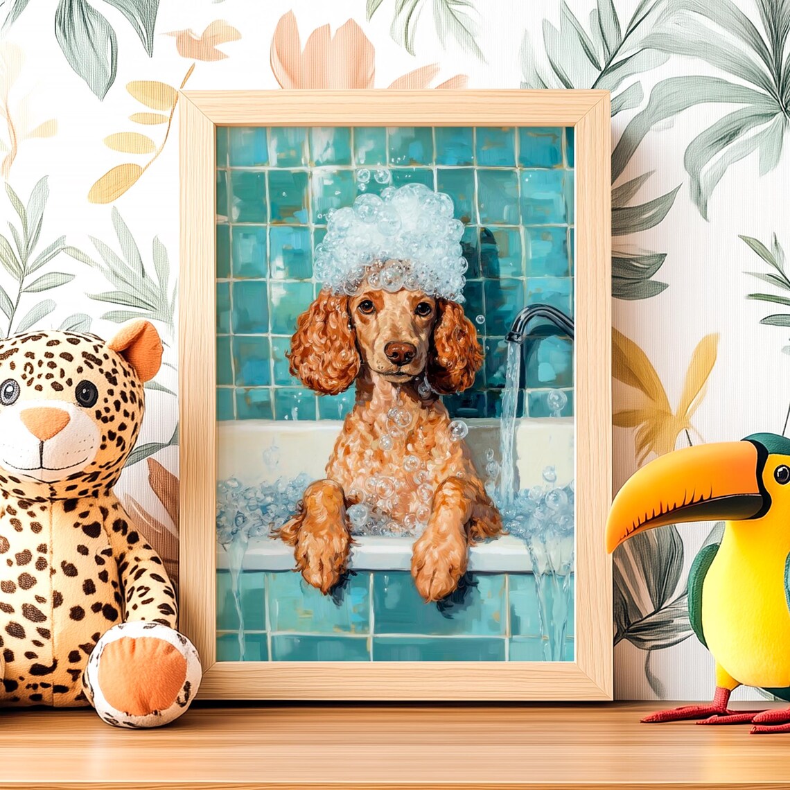 Bathtub Bubble Bath Poodle Bathroom Art Print