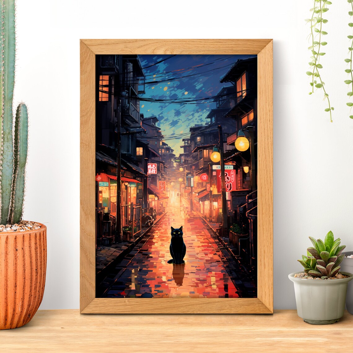 Japan Night Market Cat, Tokyo City Travel Poster