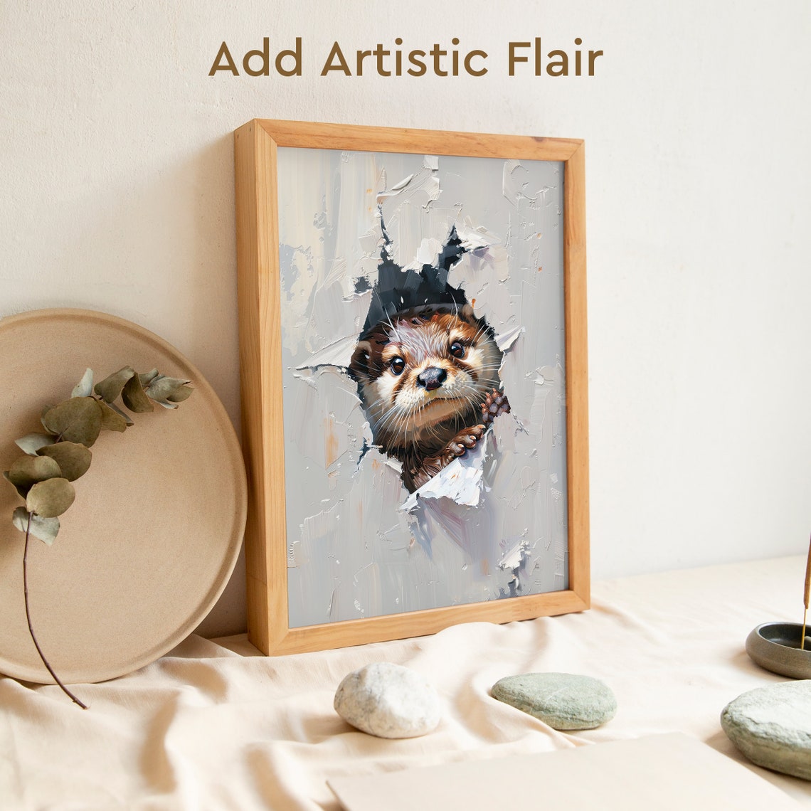 Adorable Otter Peeking Through Torn Paper 3D Style Funny Poster - Image 2