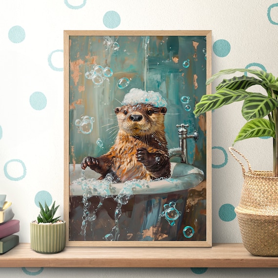 Bathtub Bubble Bath Otter Poster Print, Funny Wildlife Decor