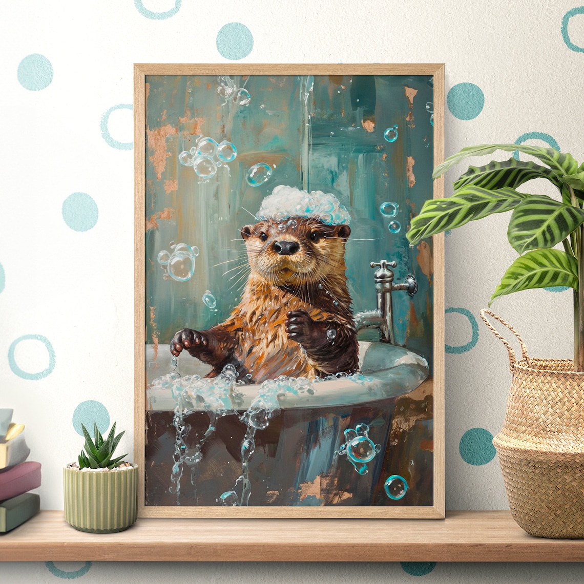 Bathtub Bubble Bath Otter Poster Print, Funny Wildlife Decor