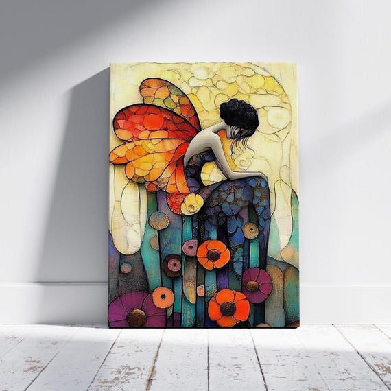 Whimsical Colorful Fairy Canvas Wall Art Floral Patterned Boho Decor Dreamy And Modern Decorative Poster For Bedroom Living Room