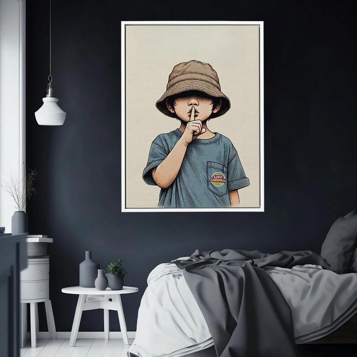 Quiet Boy Illustration Canvas A Minimalist And Witty Wall Art With Mystery Childlike Charm
