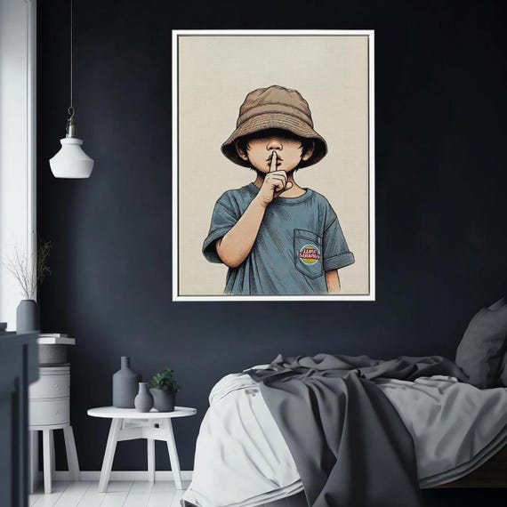 Quiet Boy Illustration Canvas A Minimalist And Witty Wall Art With Mystery Childlike Charm