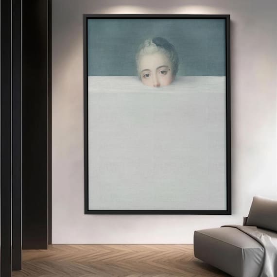 Classic Rococo Portrait Hidden Behind Minimal White Block Poster