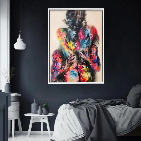 Romantic Colorful Abstract Canvas Wall Art Lovers Couple Painting